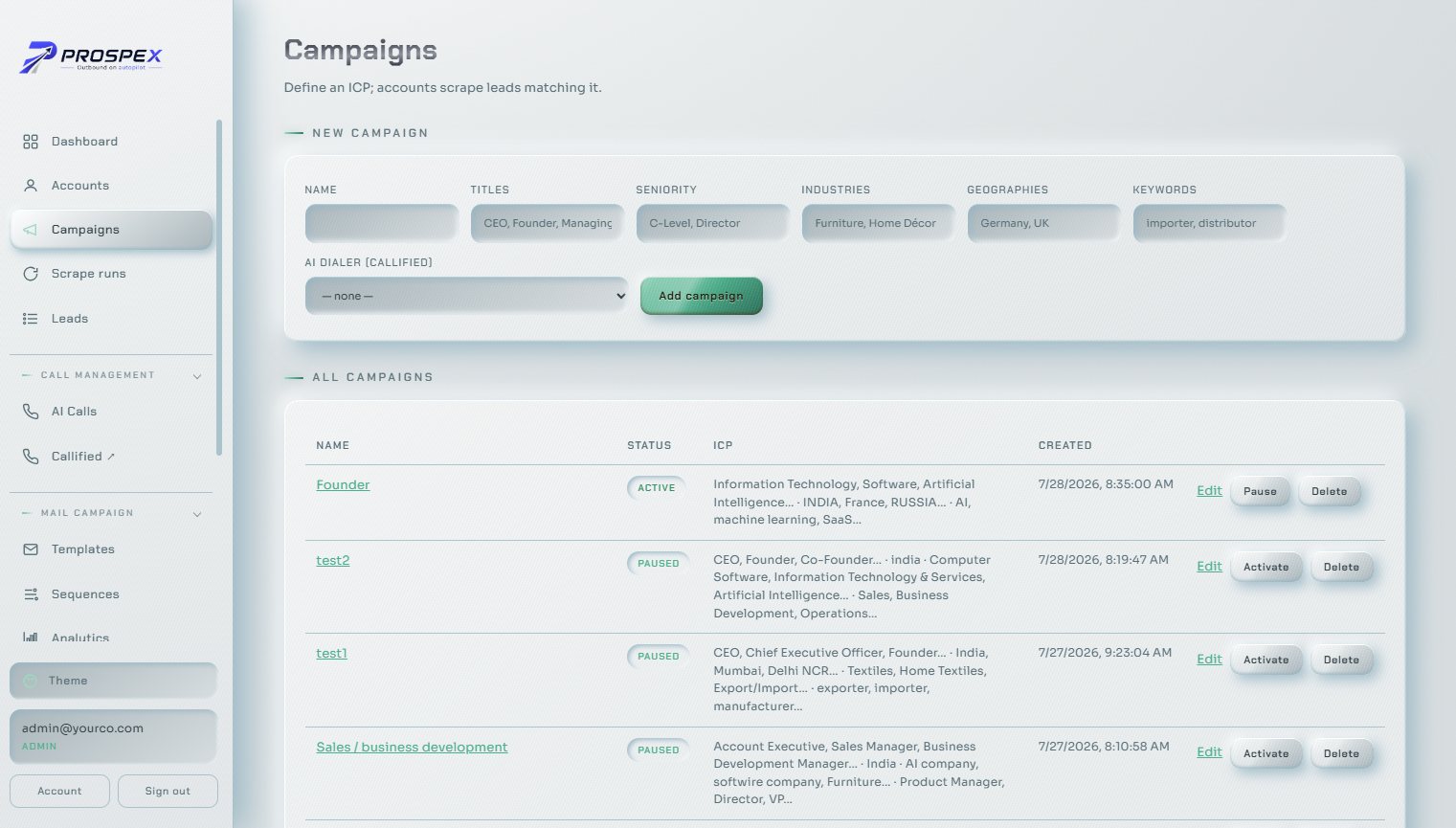 Campaigns — ICP definition and campaign list